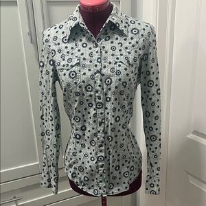ROPER Button Up Long Sleeve Shirt Snap Buttons 100% Cotton Blue Floral Size Med